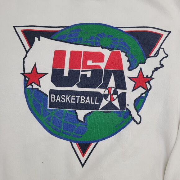 Vintage 90s Basketball Cropped Sweatshirt Medium 23x22 White - Picture 7 of 11